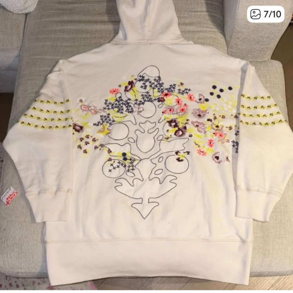 Free People Movement At My Best Embroidered Hoodie Sweatshirt Ivory Sz Small NEW - Picture 5 of 6